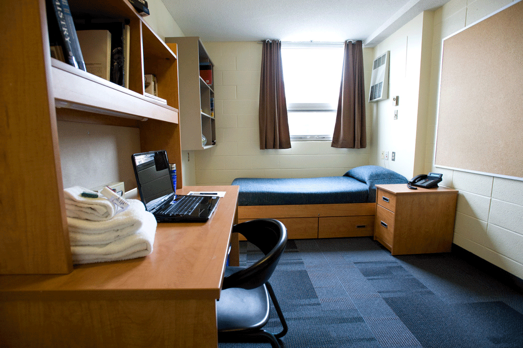 Showcasing a room for a student in the students residence