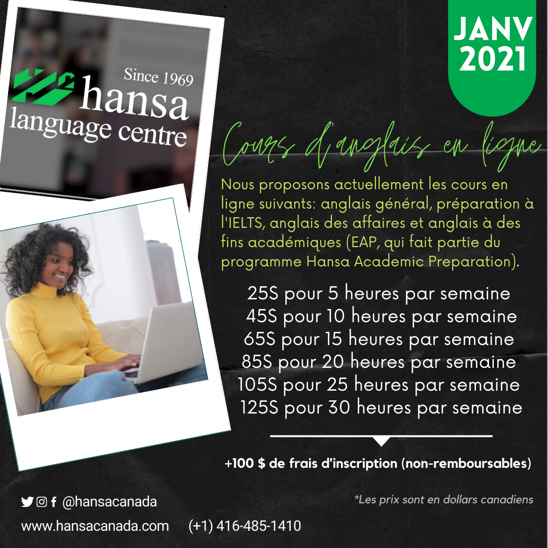 Hello january - FR Online, online classes, hansa online, english classes, english online, english class, anglais général, préparation à l'IELTS, anglais des affaires et anglais à des fins académiques (EAP, qui fait partie du programme Hansa Academic Preparation),