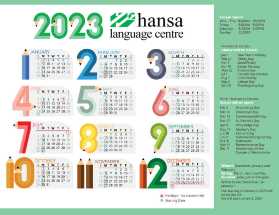 Calendar of Hansa classes starting dates for 2023