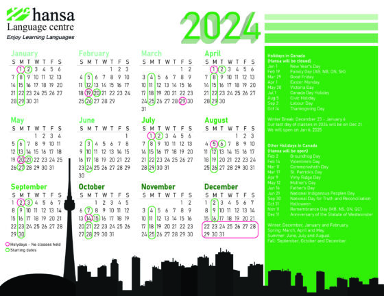 Calendar of Hansa classes starting dates for 2024