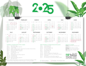 Calendar of Hansa classes starting dates and Holidays in Canada for 2025