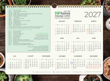 Calendar of Hansa classes starting dates and Holidays in Canada for 2027